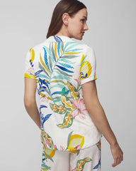Piped Short Sleeve Notch Collar Pajama Top