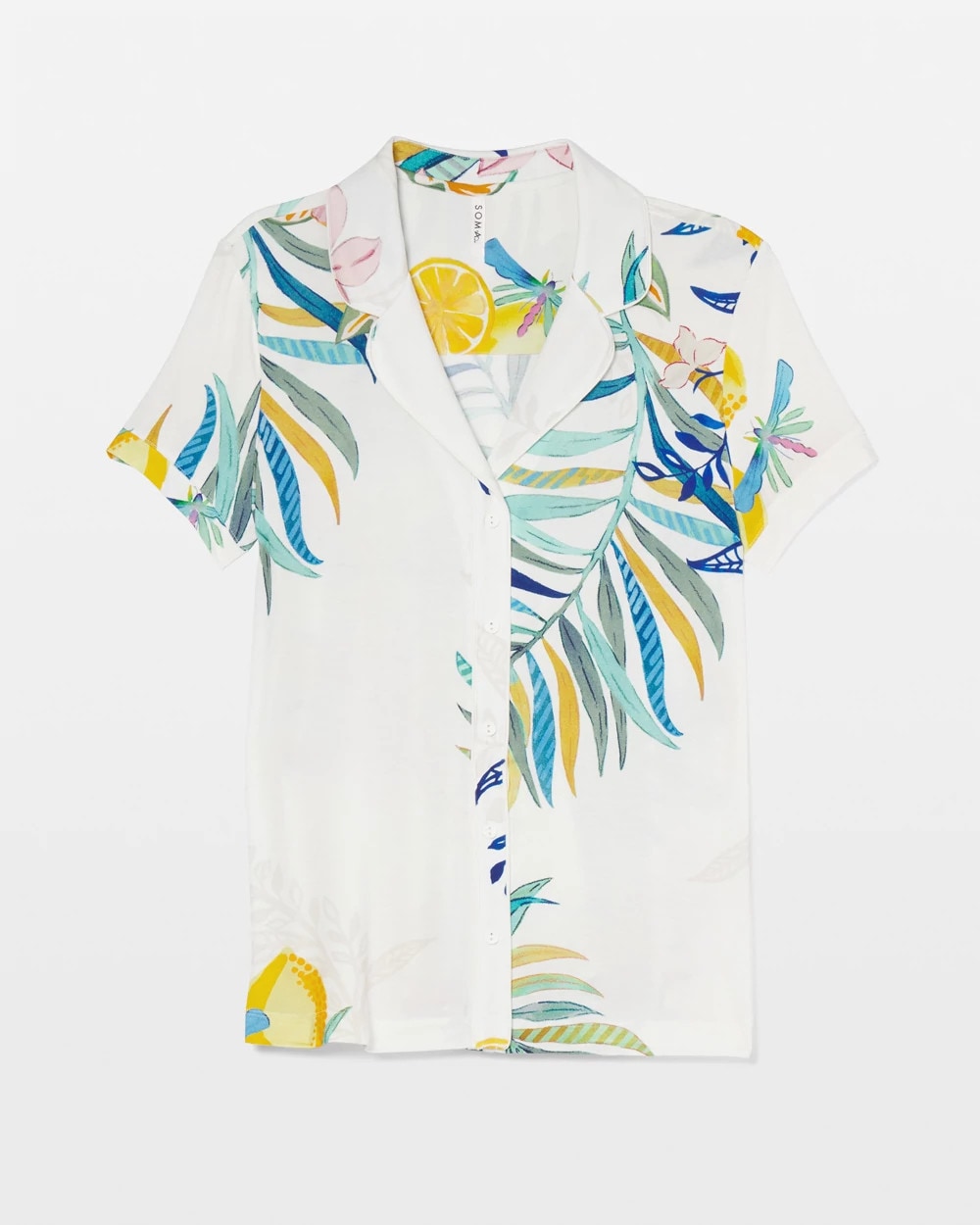 Piped Short Sleeve Notch Collar Pajama Top