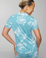 Piped Short Sleeve Notch Collar Pajama Top