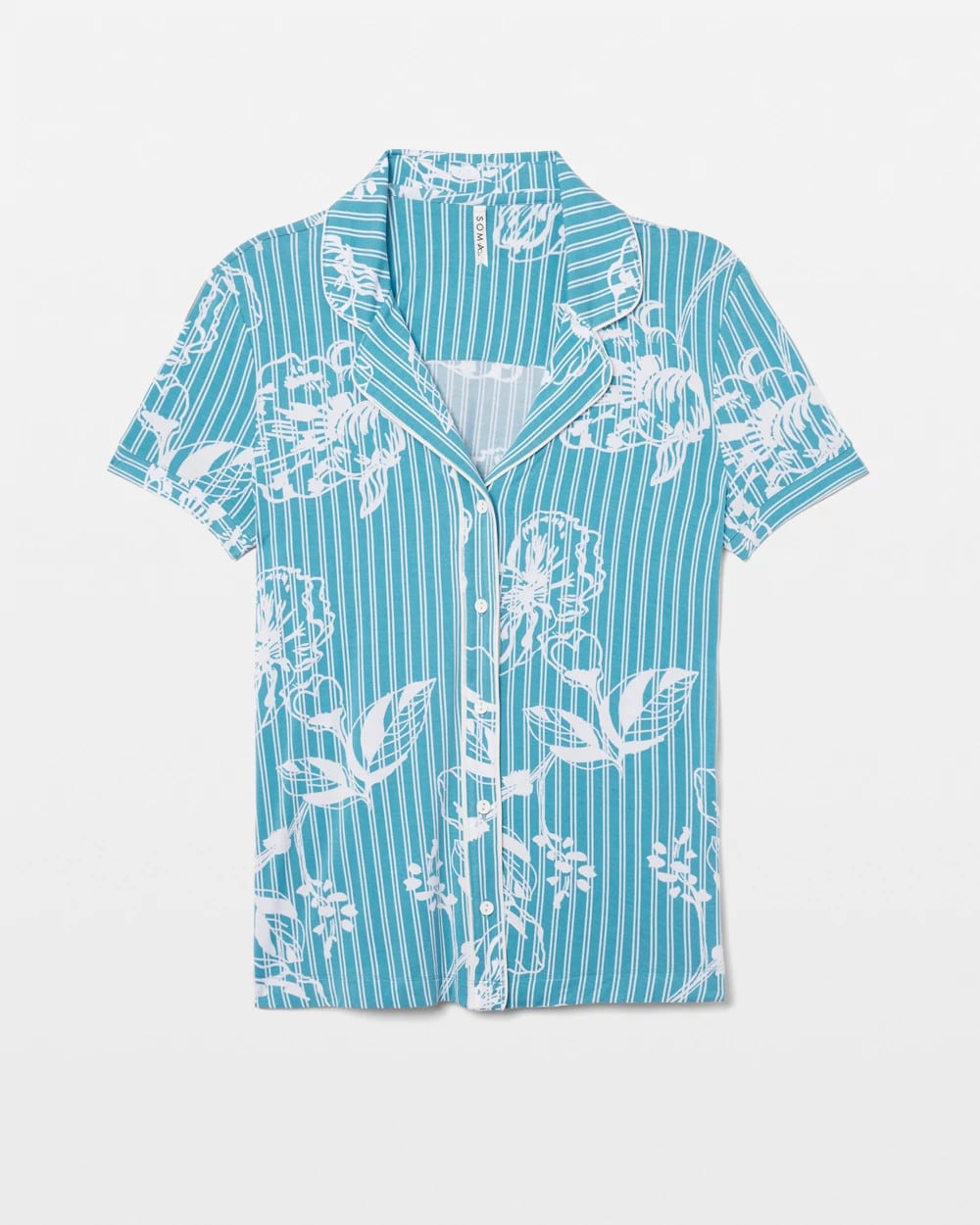 Piped Short Sleeve Notch Collar Pajama Top