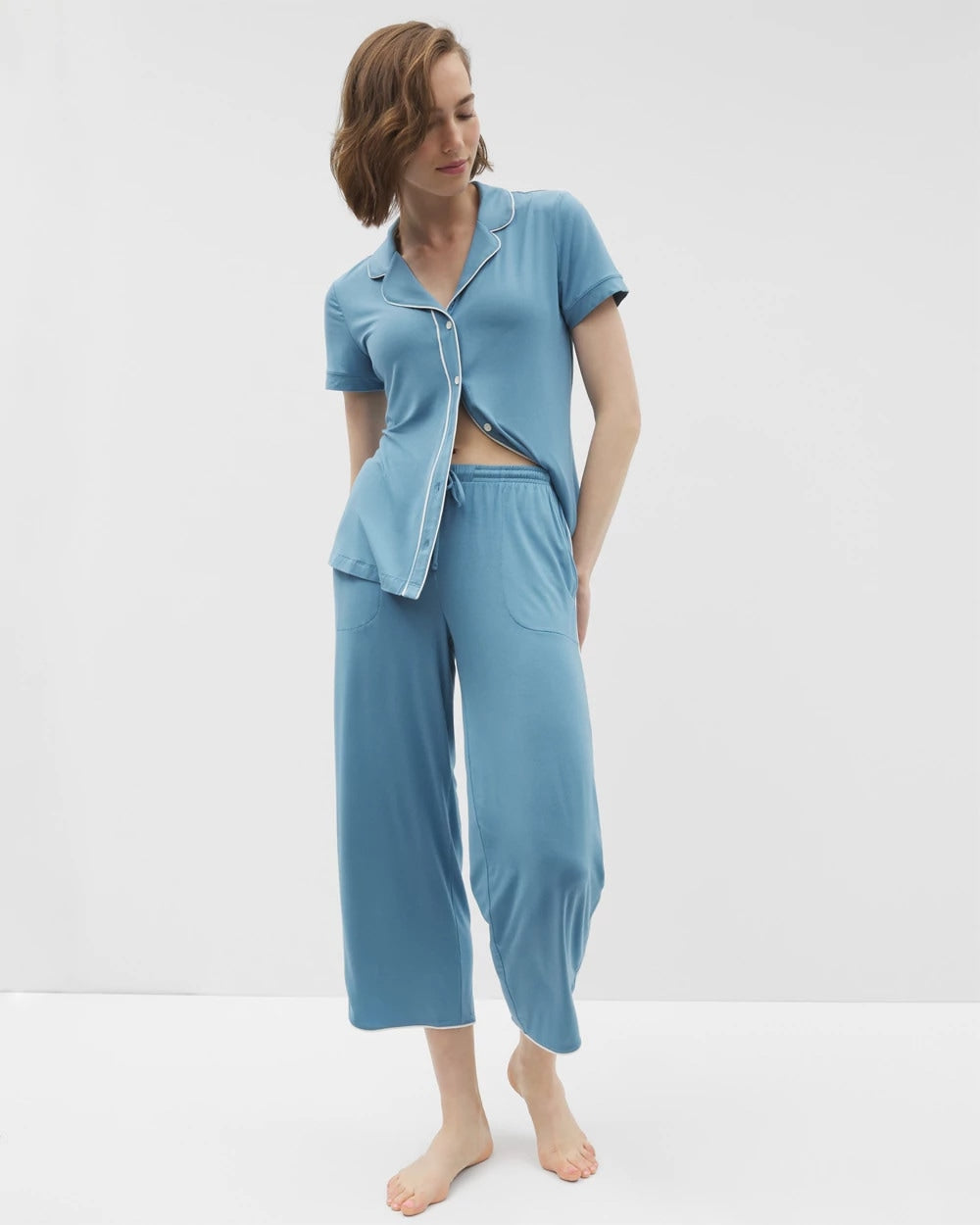 Solid Piped Crop Pajama Pant