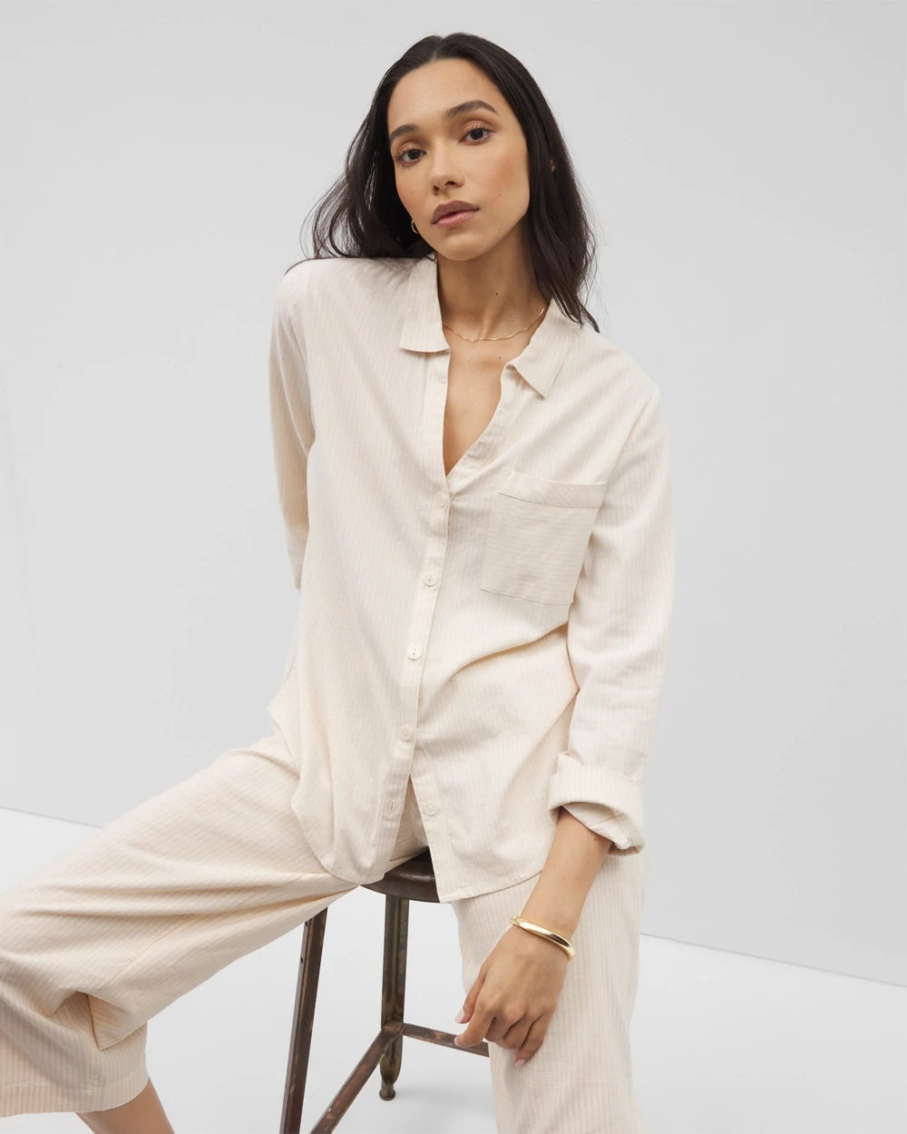 Beach Cotton Long Sleeve Button-Up