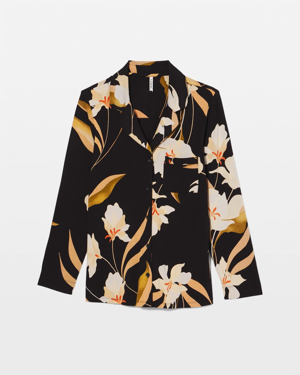 Long-Sleeve Notch Collar Pajama Top