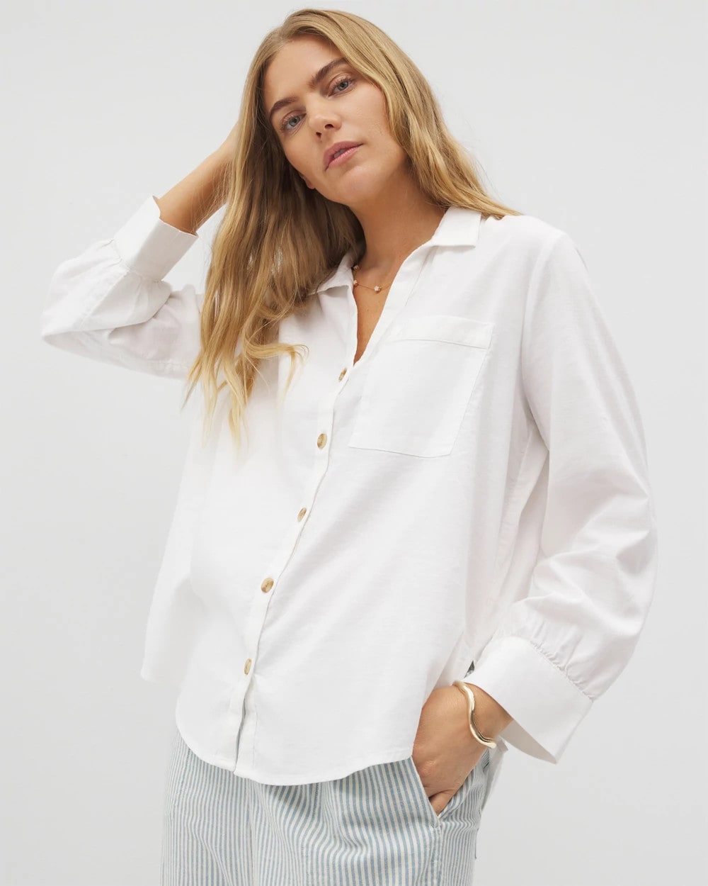 Beach Cotton Long Sleeve Button-Up