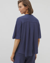 Crinkle Knit Relaxed Button-Up Top