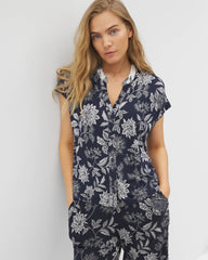 Mandarin Collar Short Sleeve Pajama Top