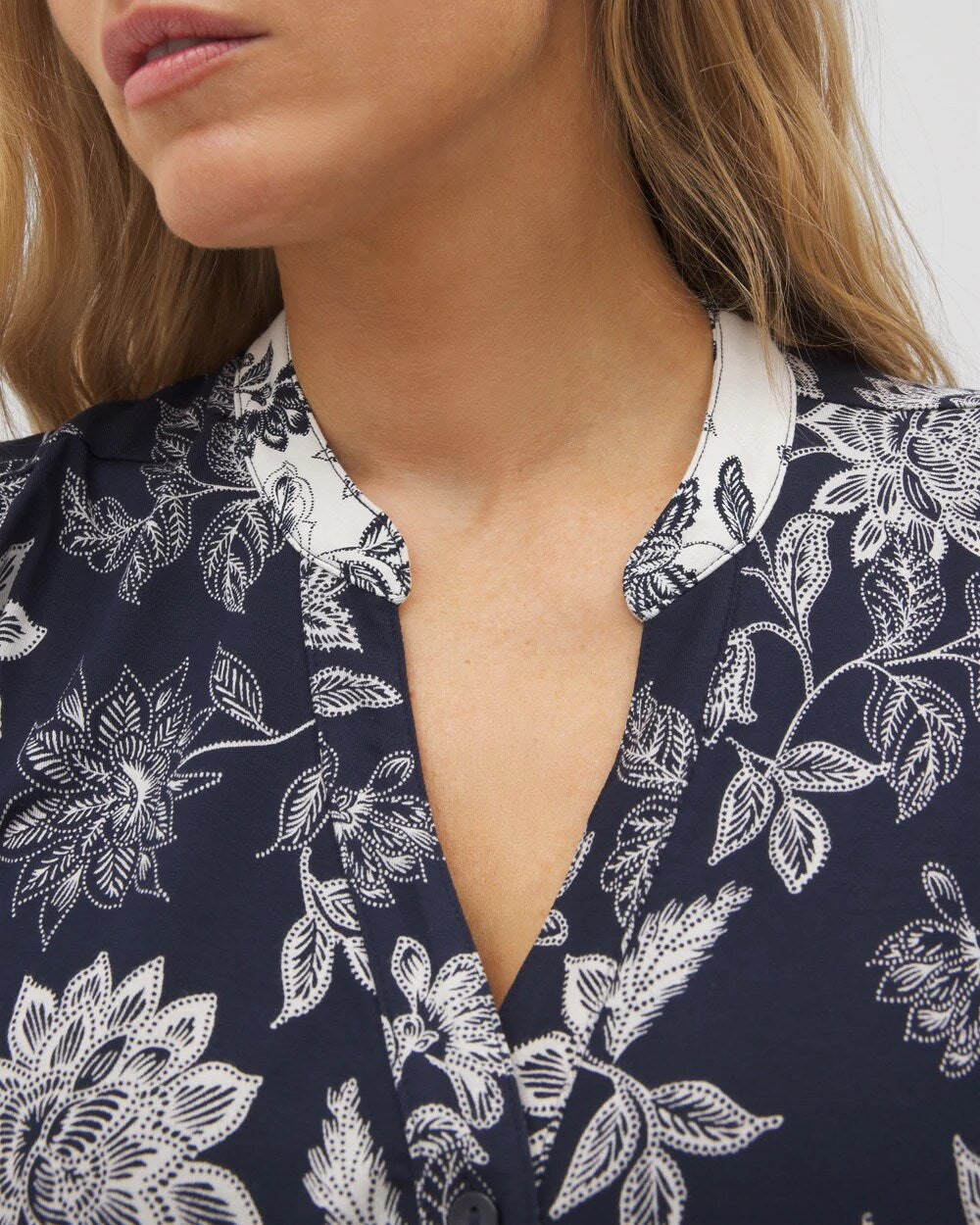 Mandarin Collar Short Sleeve Pajama Top