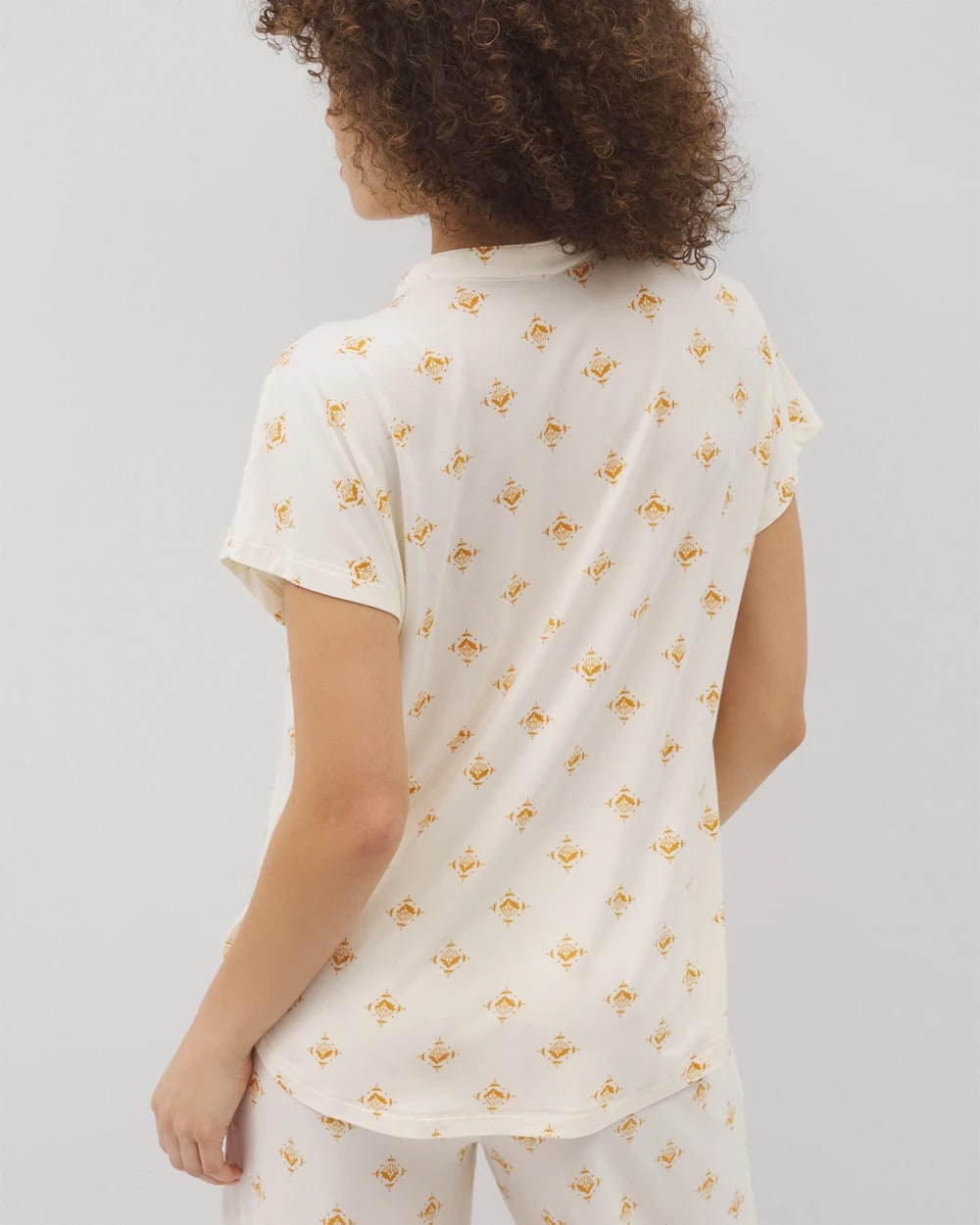 Mandarin Collar Short Sleeve Pajama Top