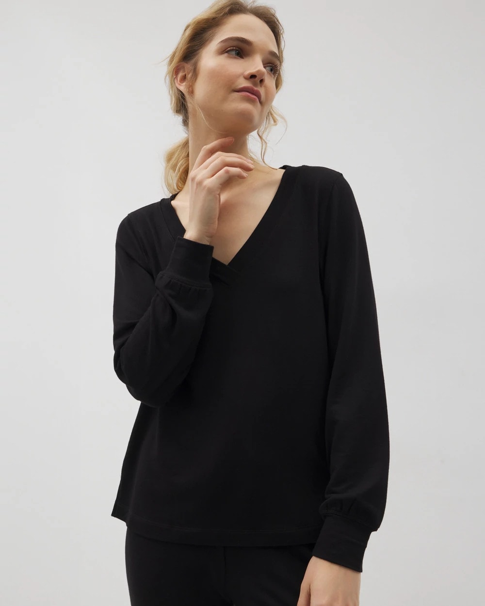 Long-Sleeve V-Neck Pajama Top