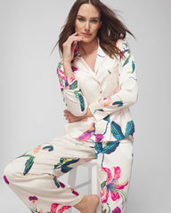 Long-Sleeve Notch Collar Pajama Top