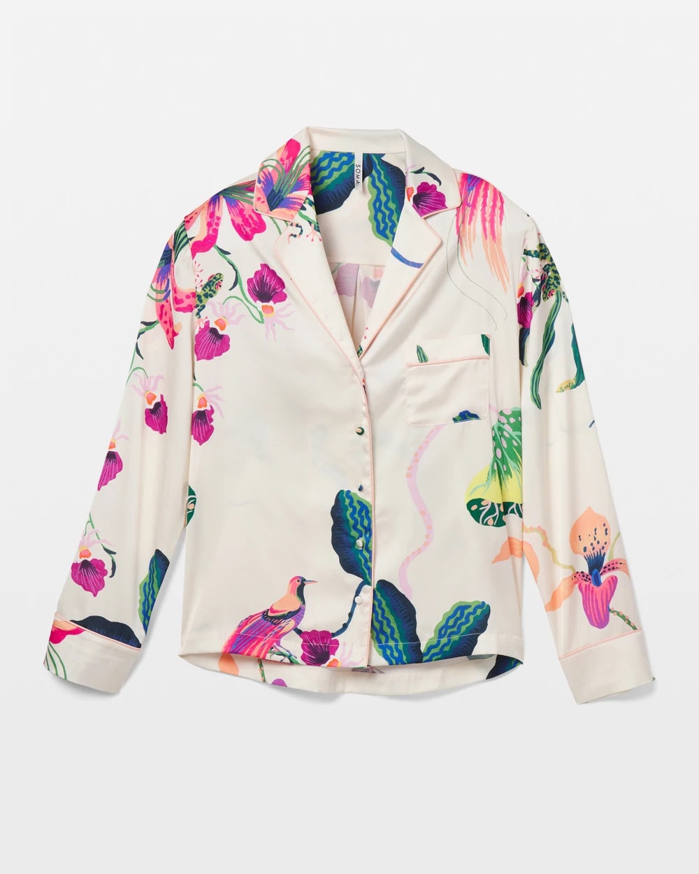 Long-Sleeve Notch Collar Pajama Top
