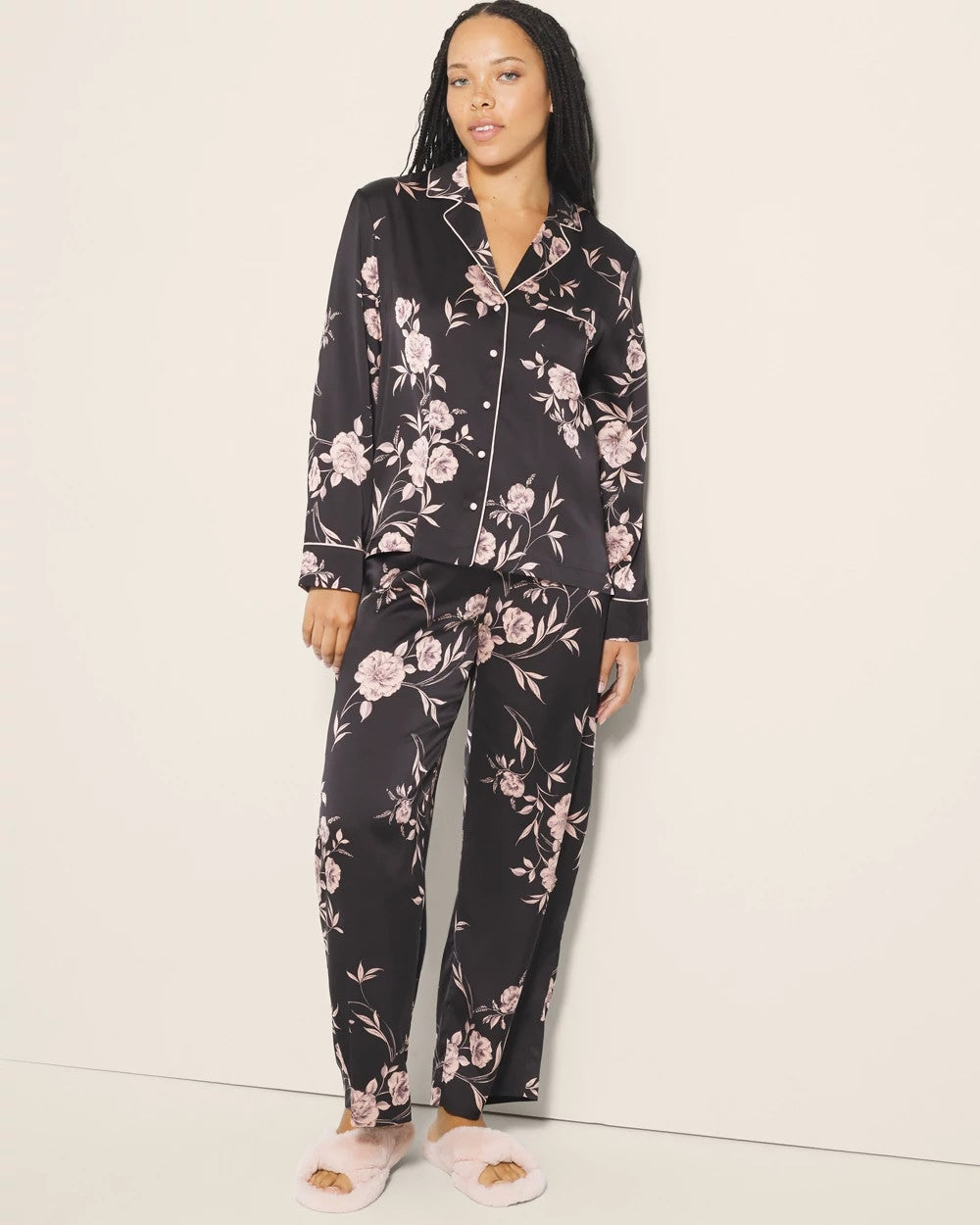Long-Sleeve Notch Collar Pajama Top