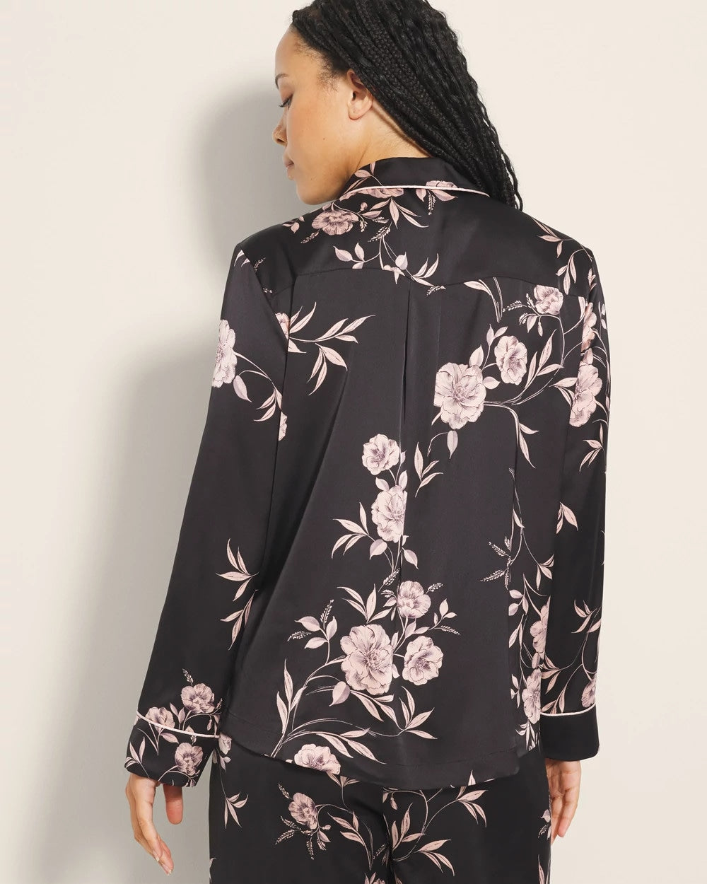 Long-Sleeve Notch Collar Pajama Top