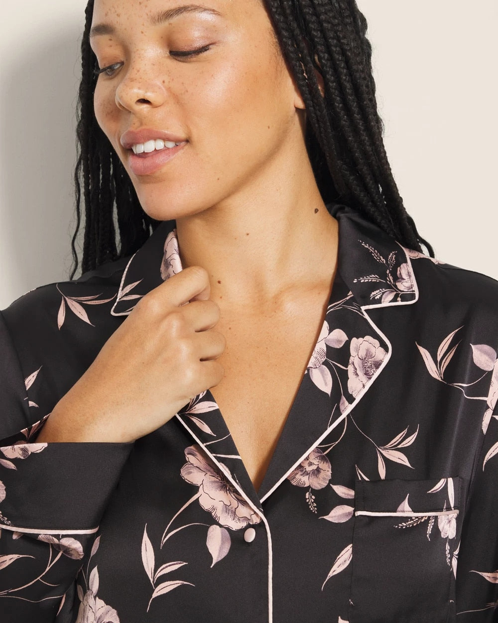 Long-Sleeve Notch Collar Pajama Top