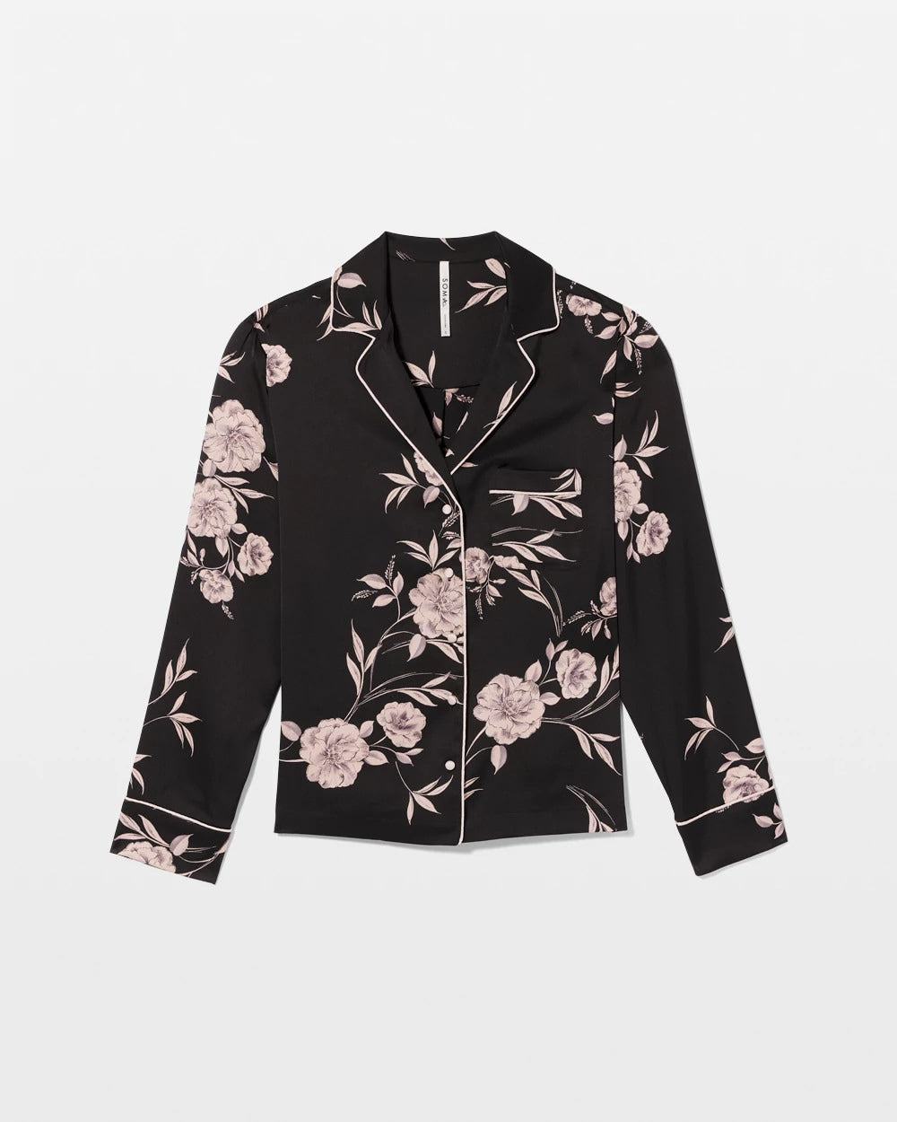 Long-Sleeve Notch Collar Pajama Top