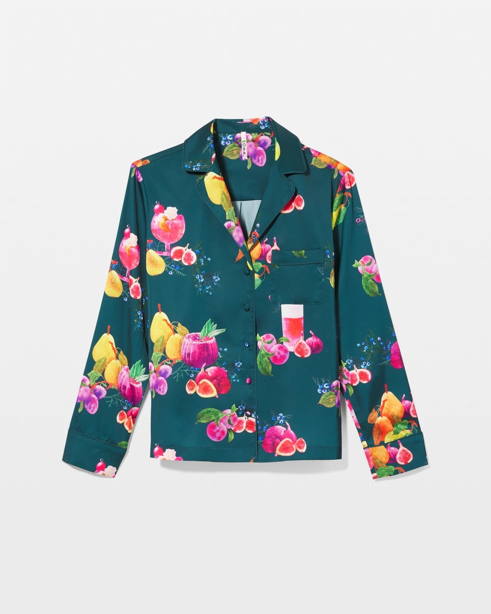 Long-Sleeve Notch Collar Pajama Top