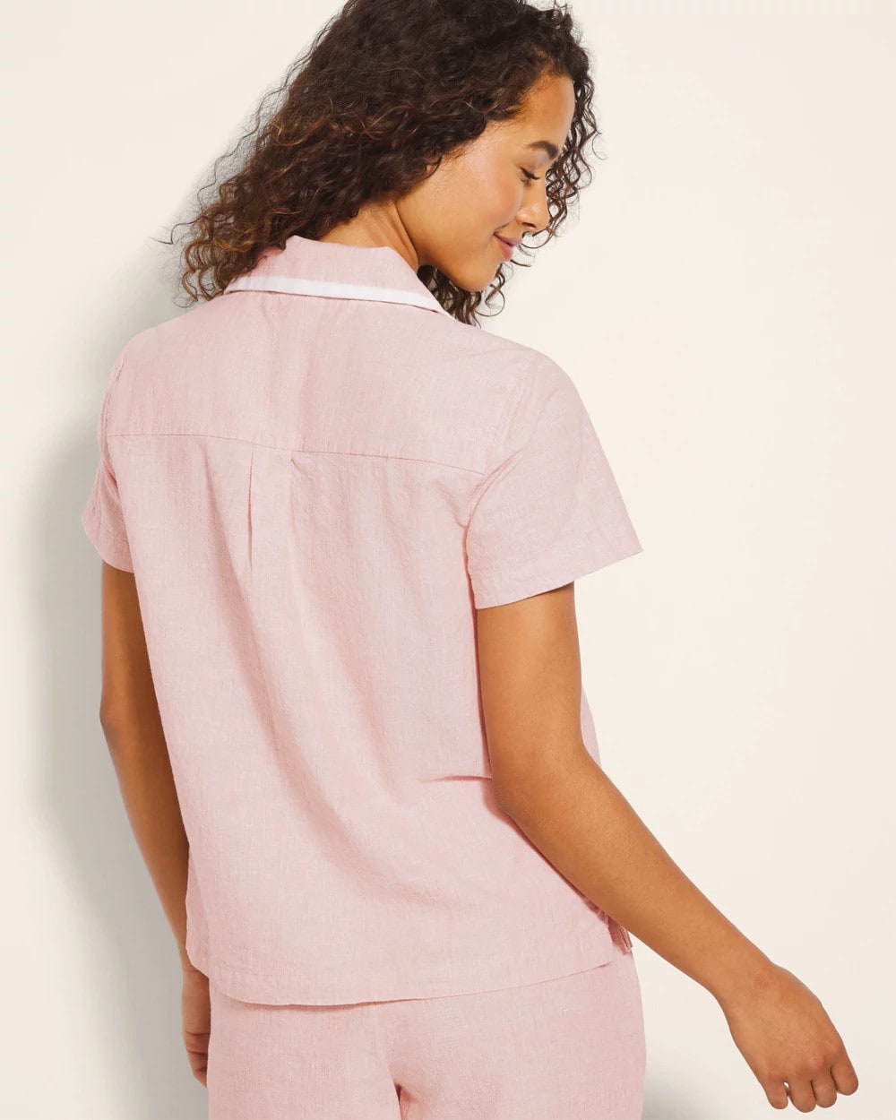 Short-Sleeve Notch Collar Pajama Top