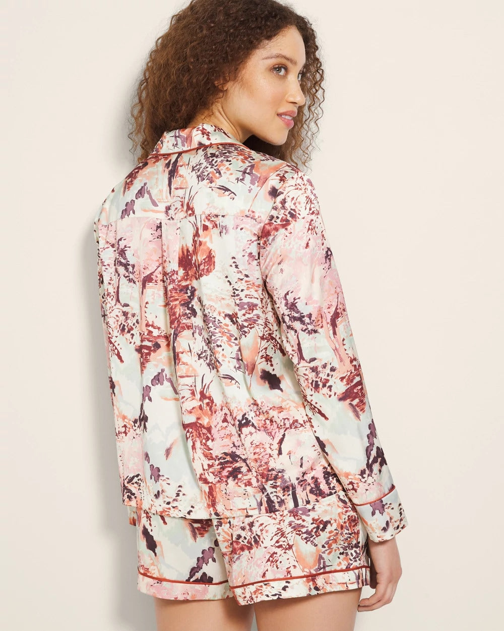 Long-Sleeve Notch Collar Pajama Top