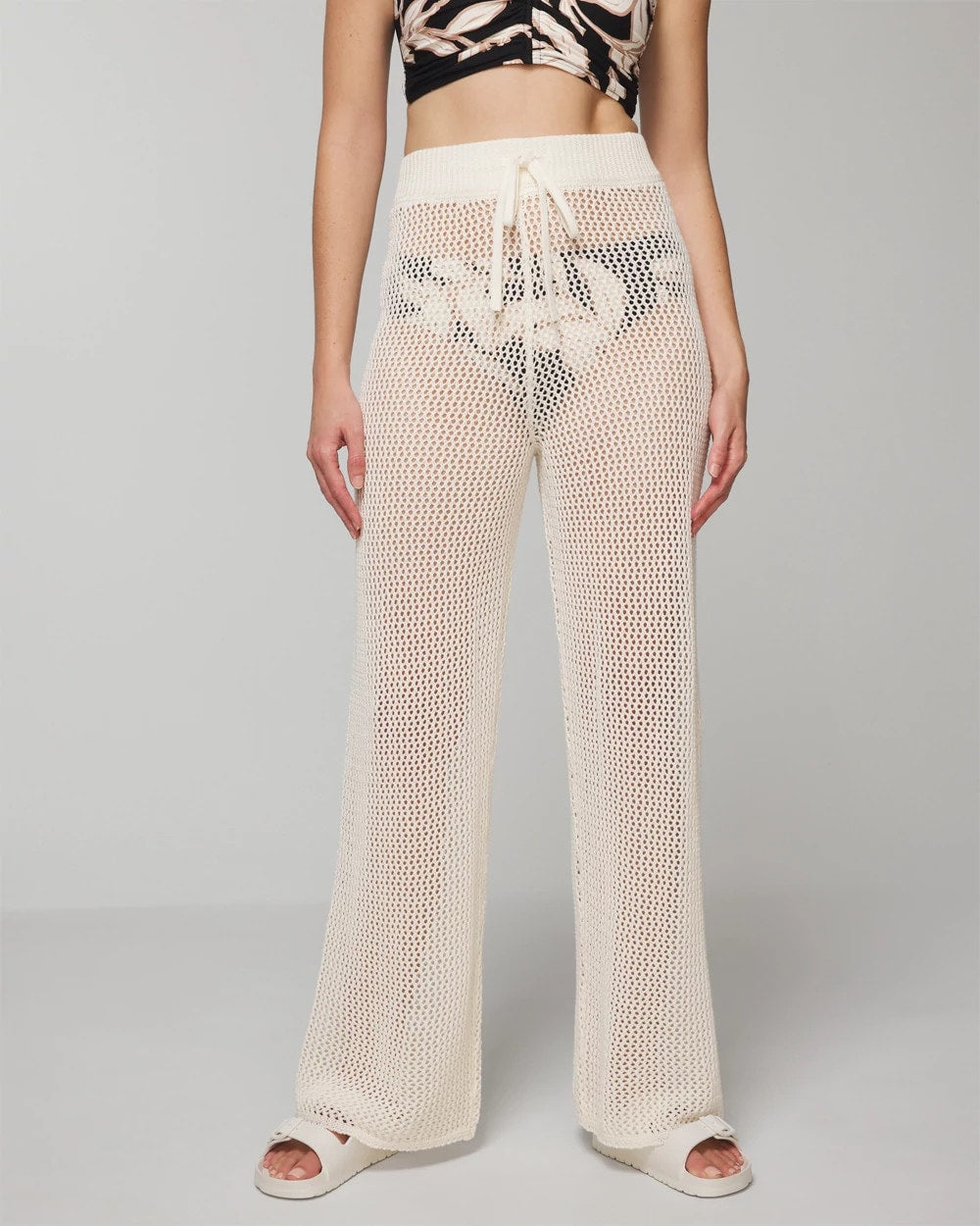 Cotton Crochet-Style Wide-Leg Pants